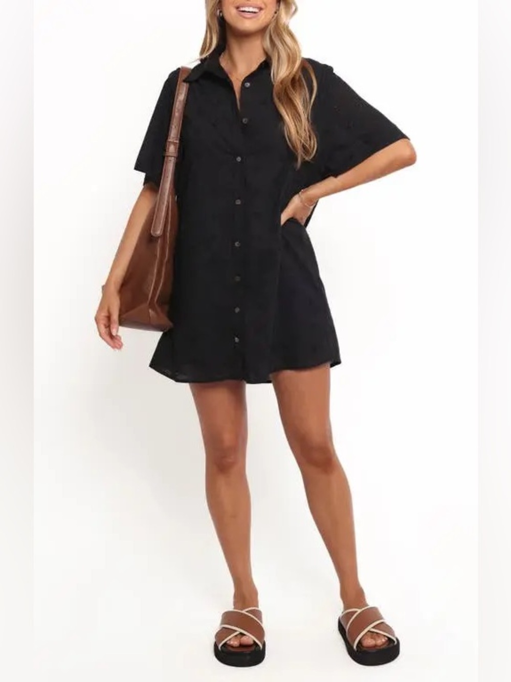 Petal and Pup Grady Eyelet Embroidery Shirtdress Black Small NWT